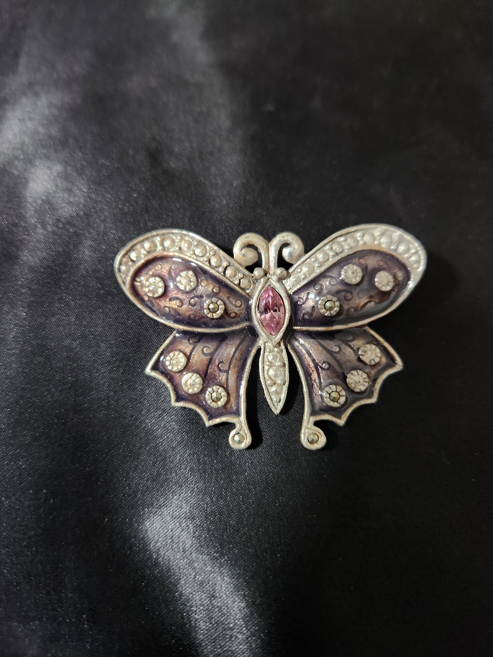 AAI Butterfly Brooch Pin with Pink Crystal Accent - Women's Jewelry